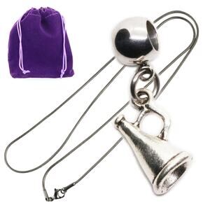 Megaphone Charm Necklace With Gift Pouch, Silver Tone Cheer Jewelry for Fans